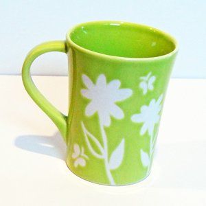 Starbucks 2007 Lime Green White Flower & Butterflies Mug Collectible